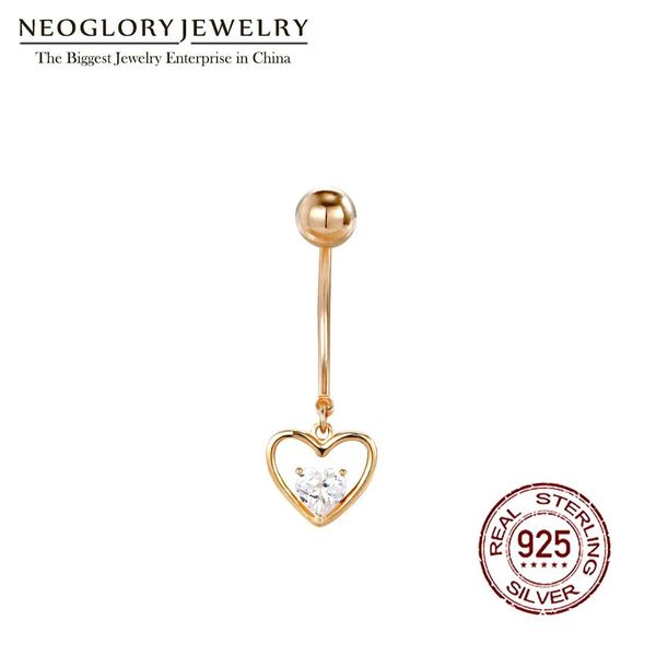 Broschen Neoglory S Sier Doppelherz Zirkon Bauchnabelring für Frauen Körper Piercing Zarter weißer Nabelschmuck Neues heißes Geschenk