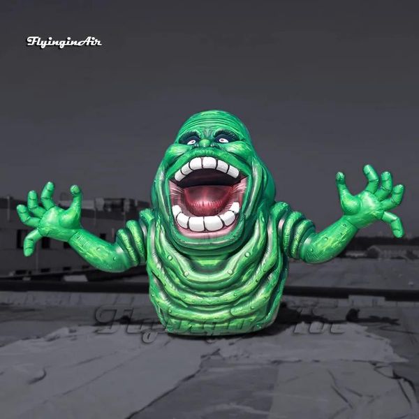Schaukelt 4,5 m (15 Fuß), gruseliger großer aufblasbarer Slimer-Ghostbusters-Geistercharakter-Ballon, Luft aufblasendes grünes Monster für Halloween-Dekorationen