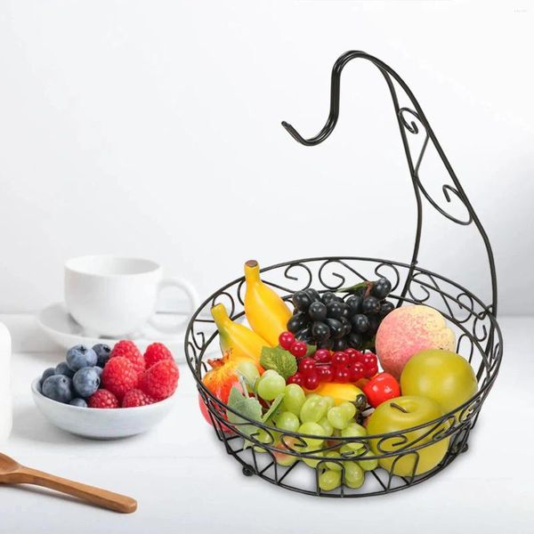 Teller Obstschale aus Metall mit Bananenhalter, abnehmbar, langsamer Verderb, stabiles, offenes Design