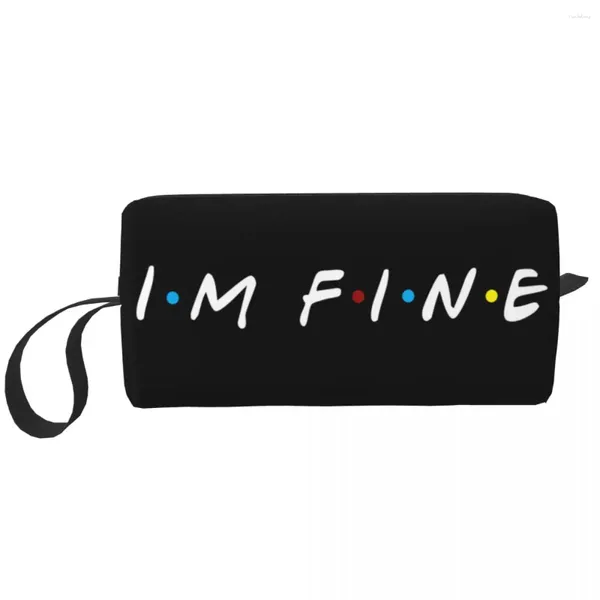 Kosmetiktaschen, Motiv: TV-Show, Freunde, lustiges Zitat, Tasche für Damen, niedlich, großes Fassungsvermögen, Make-up-Etui mit Aufschrift „I'm Fine“, Schönheitsaufbewahrung, Toilettenartikel