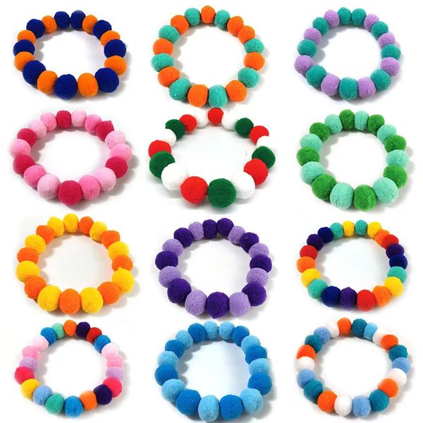 50 pz Elastico Peluche Pom Palla Collare per animali Fiore arcobaleno Decorazione per capelli Collana papillon per cani Pet Cat Bow Accessori per toelettatura cani 240103