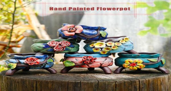 Estilo coreano plantas suculentas pote vaso de flores pintado à mão vaso de cerâmica respirável plantador recipiente casa decoração do jardim 2106157826706