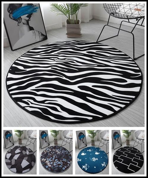 Tapetes preto branco impressão zebra tapete redondo cadeira tapetes antiderrapante crianças jogar floormat sala de estar área cozinha quarto tapete capacho