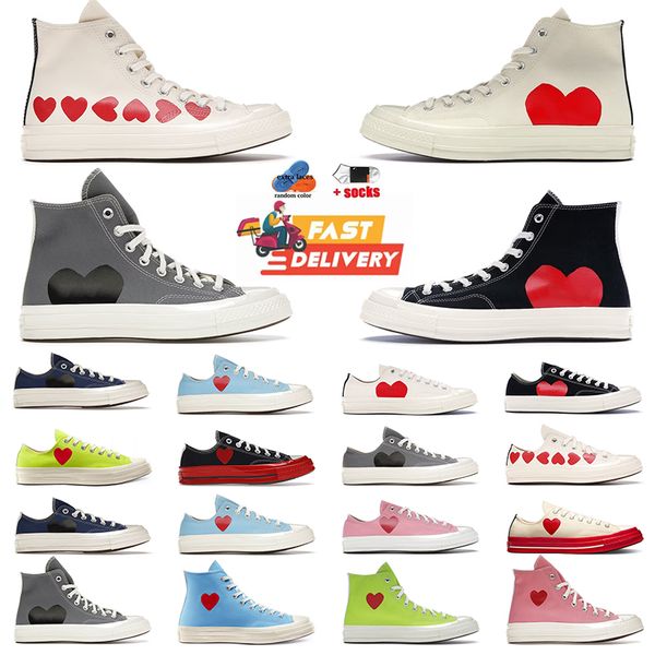 2024 Sıcak Yüksek Vintage Commes Des Garcons X 1970'ler Tuval Ayakkabı Tasarımcı Kadınlar Erkekler All Star Classic 70 Chucks Taylors Düşük Çok Kalp Düz Eğitimler Spor Spor ayakkabıları