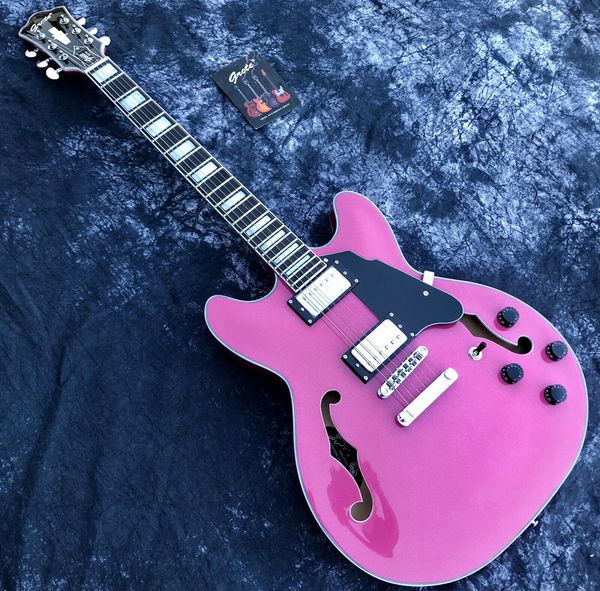 Grote Pink Maple Semi Hollow 335 Style Jazz Guitarra elétrica com furos F