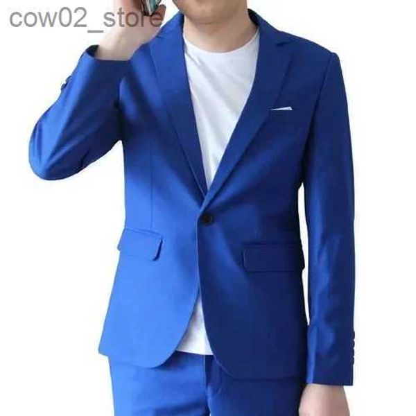 Ternos masculinos blazers 2023 novos negócios boutique masculino cor sólida casamento hostess ternos calças / vestido de noite masculino blazers jaqueta calças 2 peças conjunto q230103