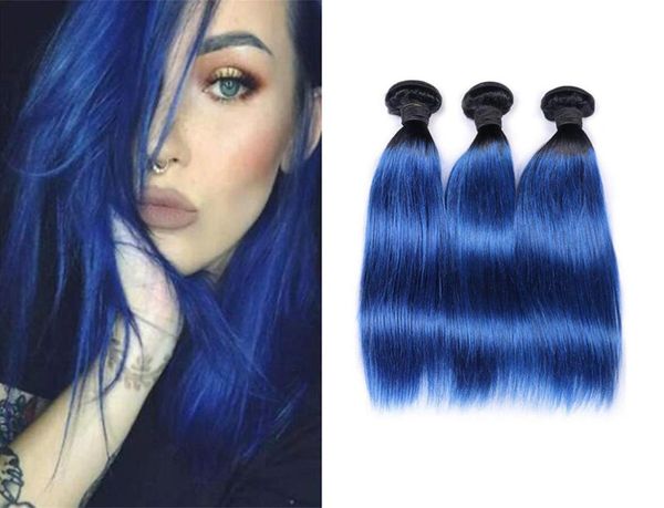 Due toni 1B Tessuto capelli umani lisci blu 34 pacchi Interi colorati Ombre brasiliane Offerte di estensione dei capelli umani vergini8947682