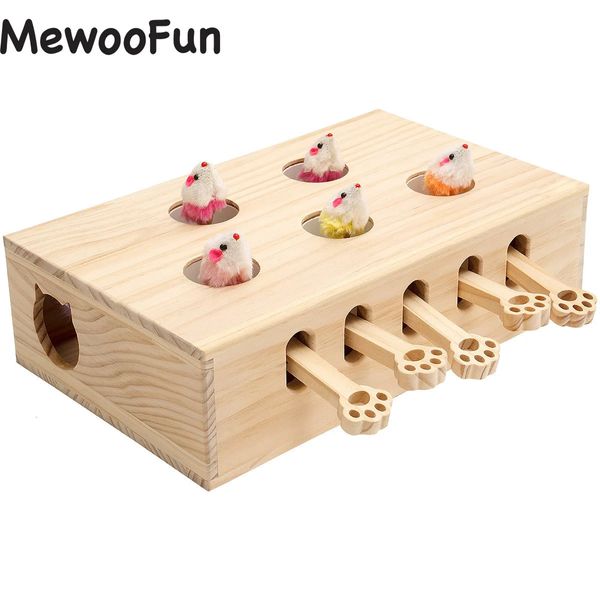 Mewoofun brinquedos de gato interativo whack-a-mole brinquedos de madeira sólida para gatos internos gatinho pegar ratos jogo eua estoque gota wg320 240103