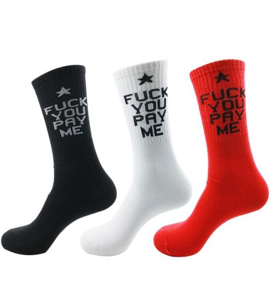 NEUE Harajuku Flut Marke Lange Socken Männer für SIE ZAHLEN MICH Brief Wort Männer Frauen Baumwolle Straße Skateboard Socken 7096906