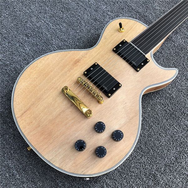Personalizado natural sólido fretless lp guitarra elétrica com escala de ébano 2023