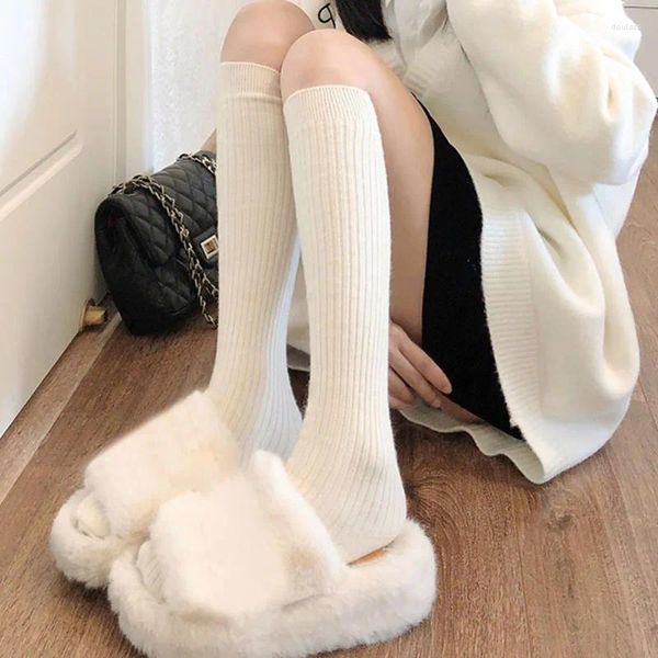 Frauen Socken Winter Lange Solide Strick Kalb Sox Warm Über Knie Hohe Socke Koreanische Harajuku Strümpfe Mädchen Hohe Rohr Legging strumpfwaren