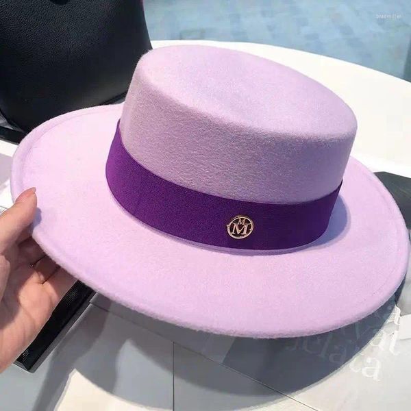 Berets Colorido Webbing Flat Top Fedora Elegante Estilo Francês Delicado Panamá Chapéu Retro Doce 2024 Ins para Mulher