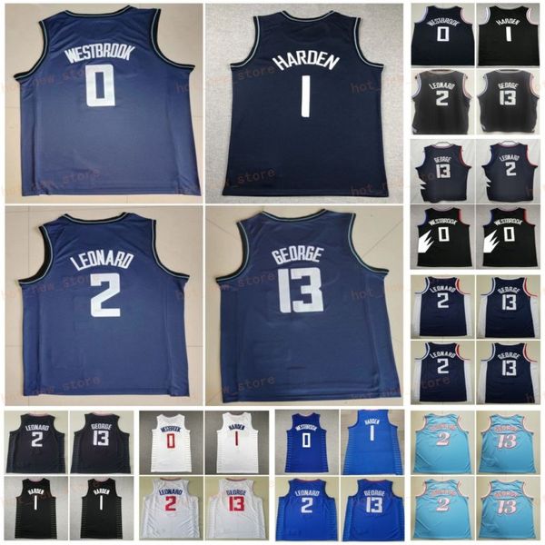 Maglia da basket James Harden 1 Man City guadagnata Russell Westbrook 0 Kawhi Leonard 2 Paul George 13 Ricamo Associazione traspirante in puro cotone