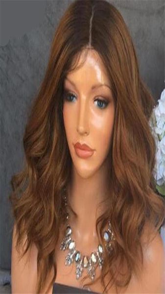 Onda do corpo perucas de cabelo humano completo do laço ombre marrom 1b 30 seda superior peruca dianteira do laço 100 perucas brasileiras não processadas com cabelo do bebê 7199736