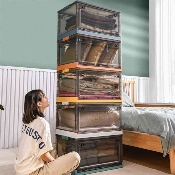 Scatola di immagazzinaggio mobile e impilabile da 60 l, per scarpe, vestiti, organizer, armadi in ABS, contenitori, armadietto per l'home office sotto la scrivania/letto