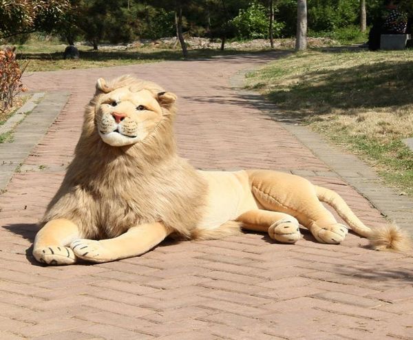 Dorimytrader grande simulação floresta animal leão brinquedo de pelúcia recheado macio deitado leão boneca para crianças presente 51 polegada 130cm dy607426694569