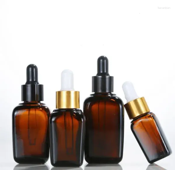 Opslagflessen Fashion Design Vierkant Amber 10/25/35/50/100 Ml Glas Cosmetisch Serum Pipet Druppelflesje Essentiële Olie Flesjes Containers