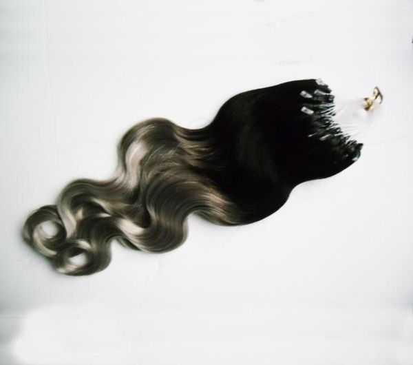Estensioni dei capelli micro loop dell'onda del corpo vergine brasiliana T1b estensioni dei capelli ombre grigie estensioni dei capelli umani micro collegamento 100g6195585