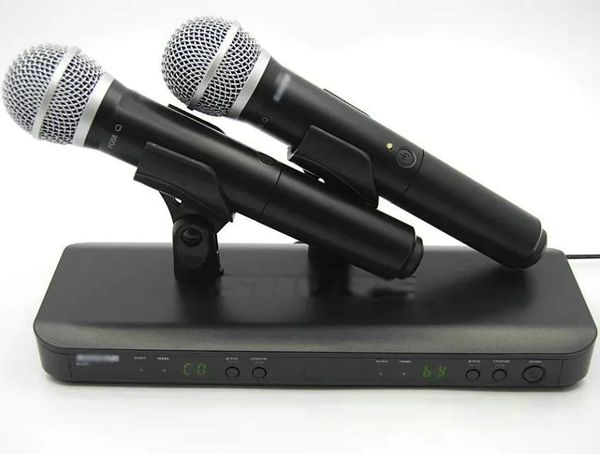 Microfones Frete Grátis! BLX BLX288 BLX88 PG 58A Microfone sem fio UHF Sistema de karaokê com microfone transmissor de mão duplo PG58