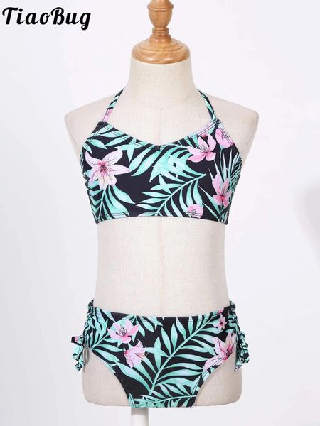 Set Teenager-Mädchen-Bikini-Set, ärmelloses, mit Blumenmuster bedrucktes Schlauchoberteil mit verstellbaren Shorts, zweiteiliger Badeanzug, Kinder-Badebekleidung, Badeanzug