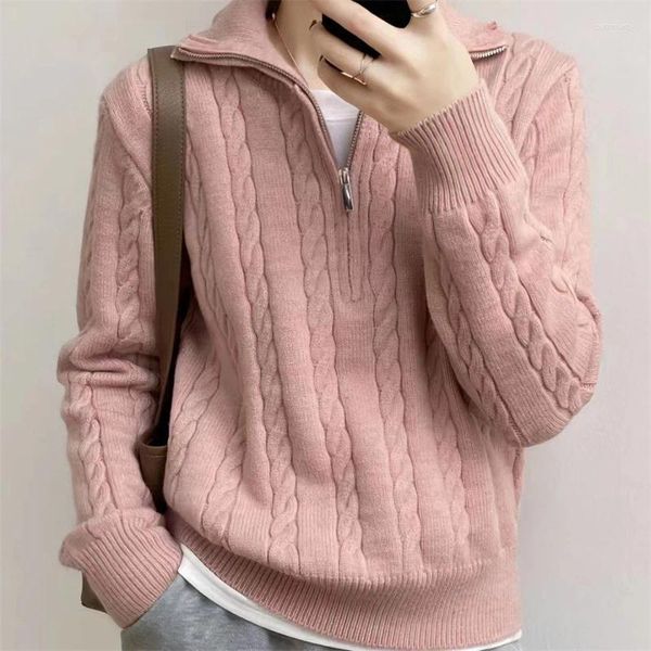 Maglioni da donna 2024 Inverno Maglione lavorato a maglia Corea Donna Modello con cerniera Allentato Tutto-fiammifero Autunno Dolcevita Pullover Crochet Top