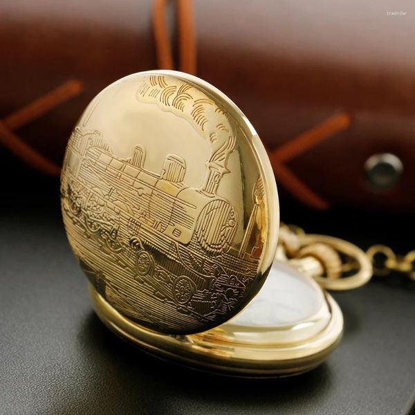 Relógios de bolso clássico tradicional trem em relevo relógio mecânico vintage corrente steampunk relógio masculino e feminino colar de jóias