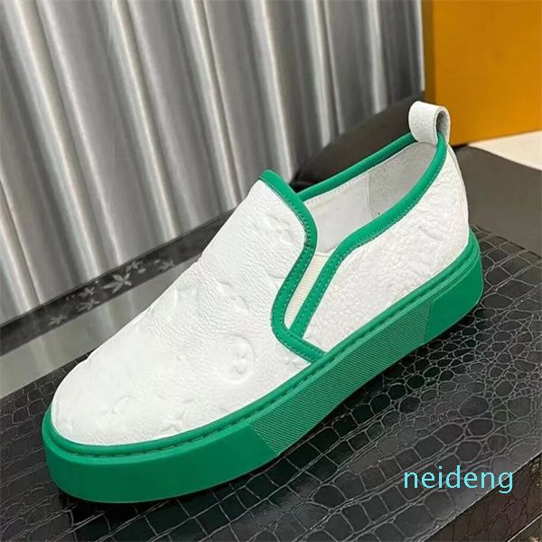 Designer sapatos casuais masculinos deslizamento-ons tênis de couro emendado sapatos esportivos vintage baixo branco clássico 2024