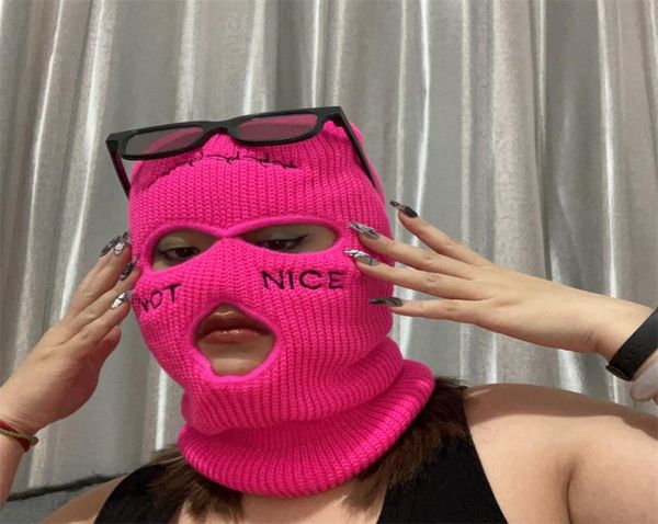 NOT NICE Embroidery Threehole Balaclava Knit Hat Army Tactical CS Winter Ski Riding Masks Beanie Prom Party Mask6894572