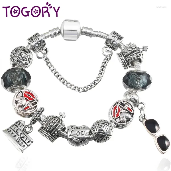 Charme pulseiras prata cor óculos batom pingente grânulos para mulheres homens pulseras jóias presente oferta especial atacado