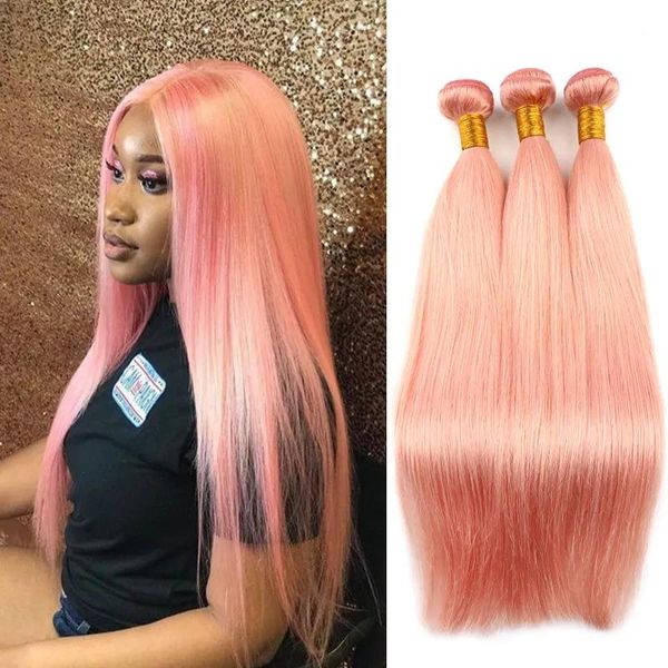 Tramas Bella Cabelo Rosa Feixes de Cabelo Reto e Sedoso Brasileiro Virgem Extensões de Cabelo Humano Trama 3 pcs ou 4 pçs/lote Trama Dupla