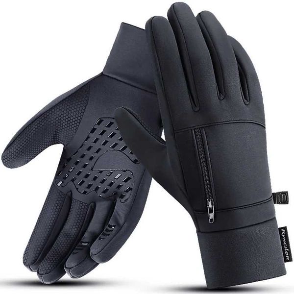 Guanti invernali Uomo Sport Bike Guanti da bicicletta da neve Touchscreen Guanti da ciclismo in silicone Windstop Guanti da bici impermeabili neri