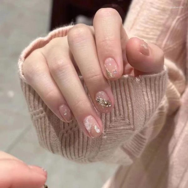 Накладные ногти, 10 шт., короткие розовые акриловые ногти ручной работы с полным покрытием, милый кончик, пресс на круглой головке, профессиональное искусственное искусство