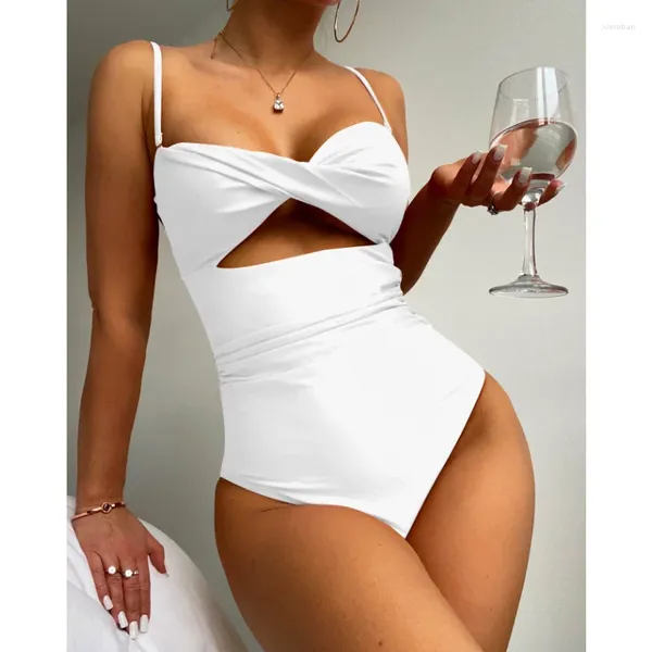 Kadın Mayo Katı Mayo Tek Parça Mayo Takım Kadınlar 2024 Monokini Push Up Bodysuit Twisted Bra Beachwear Bathers