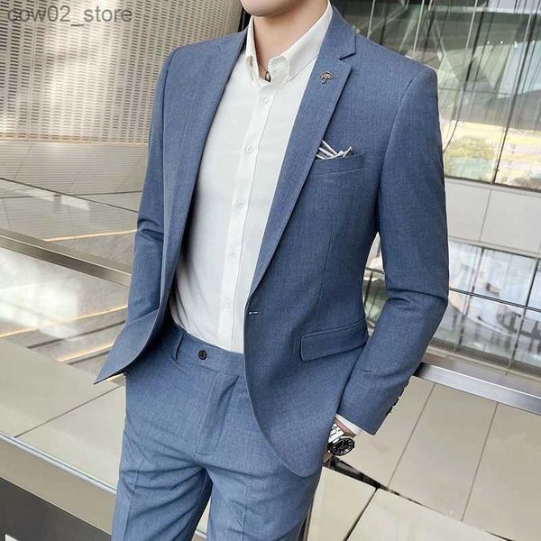 Erkekler Suits Blazers ceket + pantolon 2 parça Set erkekler rahat yakışıklı takım resmi iş ince düğün smokin moda en iyi erkekler sosyal elbise takım elbise q230103