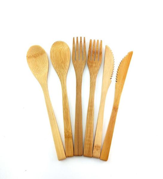 Set di posate in bambù biodegradabile totalmente in bambù da 3 pezzi, lavabile in lavastoviglie, forchetta, cucchiaio, coltello, set di utensili in legno di cocco ecologico5107040