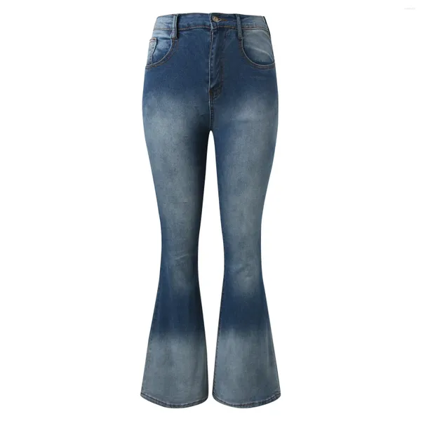 Calças de brim femininas flared mulheres rua vintage elástico cintura alta flare denim calças de cintura baixa calças casuais boot corte