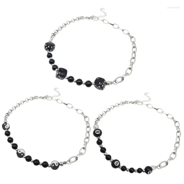 Anhänger Halsketten Goth Style Schwarze Zahl 8 Würfel Halskette für Frauen Modeschmuck Punk Yin-Yang Ästhetisches Egirl Y2K Freund Geschenk