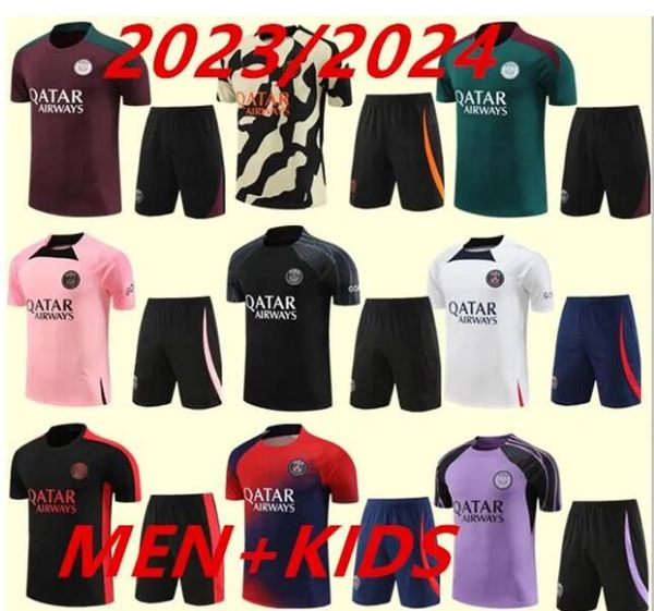 PSGes 23 24 25 Abbigliamento sportivo a maniche corte Parigi Abbigliamento sportivo Abbigliamento da allenamento Set manica corta Set maglia da calcio Uniforme Chandal Felpa per adulti Set maglione T-shirt da uomo BAMBINI