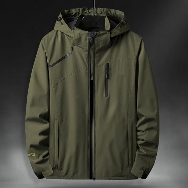 Повседневные непромокаемые куртки для мужчин, дышащие пальто с капюшоном, весенне-осенняя верхняя одежда, ветровка, туристический плащ, большие размеры 7XL 240103