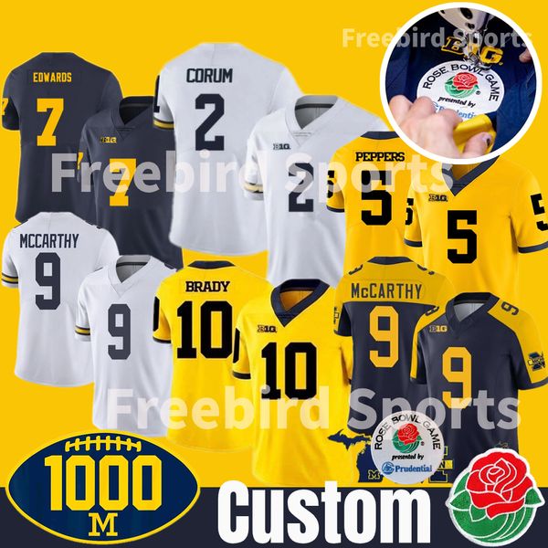 2023 1000 kazanma Rose Bowl Big Ten Şampiyonu Michigan McCarthy Futbol Forması Blake Corum Aidan Hutchinson Brandon Graham Brady Woodson Donovan Edwards Özel