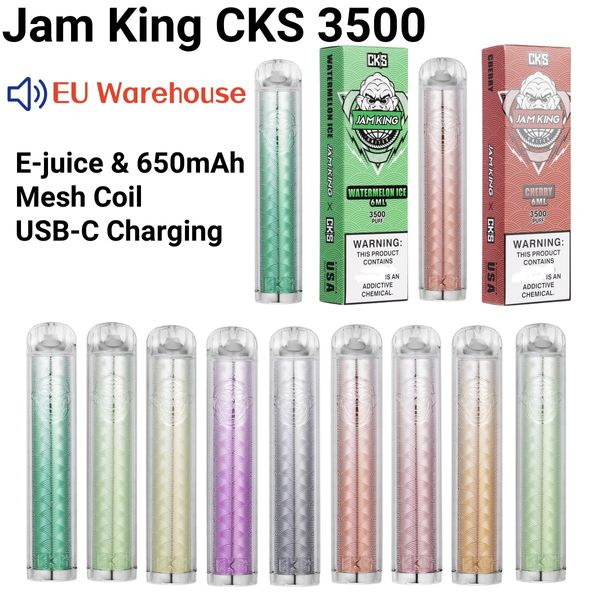 Original Jam King CKS 3500 puff bar vaper armazém da UE em estoque 6ml pré-preenchido 650mah USB-C Carregamento Bobina de malha elf bar vape poco razz bar puff 2800