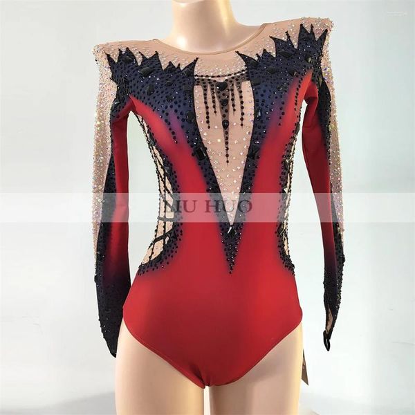 Abbigliamento da palco LIUHUO Body da ginnastica ritmica Personalizza Costume da ragazza per donna adulta Concorso per spettacoli Abito da ballo Aerobica Rosso scuro Adolescente