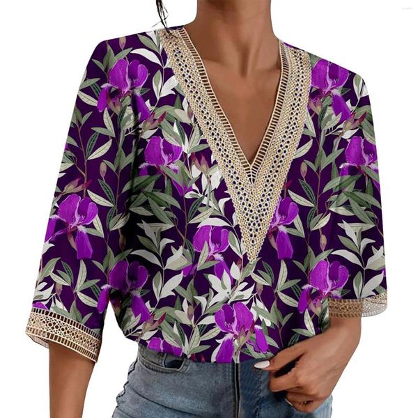 Frauen Blusen Sommer Hemd Ethnische Blumen Druck Lose Elegante Weibliche Casual Vintage Büro Damen Kleidung Boho Camisas