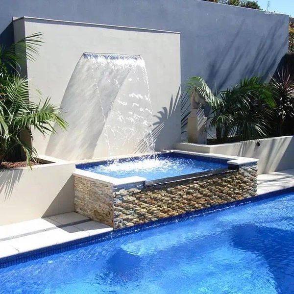 Decorações de jardim decorativo ao ar livre parede pendurado fonte vertedouro luzes led artificial piscina cachoeira