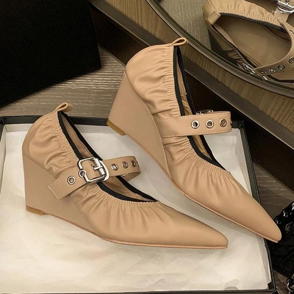 Scarpe eleganti da donna Décolleté in vera pelle con zeppa a punta Sexy pelle di pecora Lady Primavera Estate 34-39