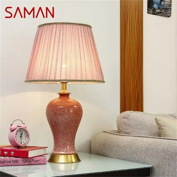 Tischlampen SAMAN Keramik Rosa Luxus Kupfer Schreibtischleuchte Stoff für Zuhause Wohnzimmer Esszimmer Schlafzimmer Büro