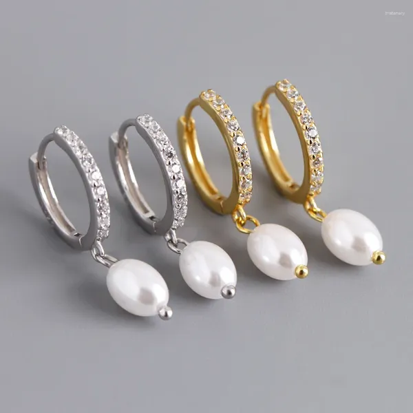 Baumelnde Ohrringe 5 Paare/los S925 Sterling Silber Zirkon Kreis Ohr Verschluss Imitation Perle Für Frauen Schmuck Großverkauf