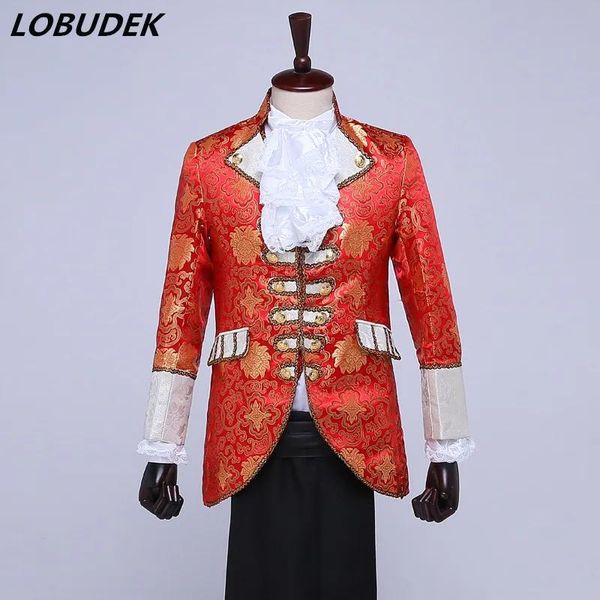 Blazers (jaqueta + calça + colete + gravata) estilo europeu, seis ternos masculinos, vestidos de quadra, blazers vermelhos, fantasia de palco, roupas retrô de casamento, drama c