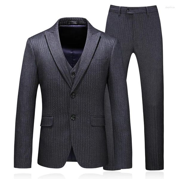 Мужские костюмы 2024 Коричневый классический серый костюм для мужчин Slim Fit Жених Свадебный смокинг Блейзер Мужской деловой пиджак Жилет Брюки 3 предмета