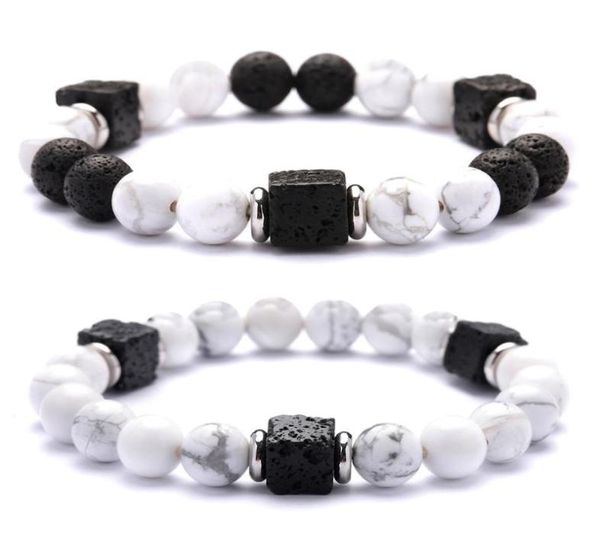 Pedra de lava cubo contas 8mm pulseira howlite homem moda presente para homens tornozelo grânulo pulseiras frisado fios 8678310